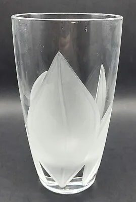 Vintage Lead Crystal Vase Etched Frosted Leaves 10  Tall Heavy • $28.95