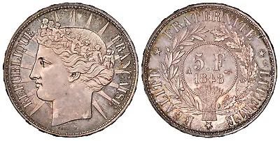 FRANCE. 2nd Republic. 1848-A (main) AR Essai 5 Francs. NGC MS65. Mazard 1266. • $10343