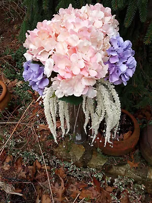 Vintage Faux LARGE Pink Hydrangea Blossom Arrangement • $24