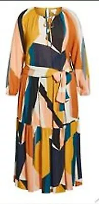 City Chic Manon Baptiste Size 18 DAWN Maxi Dress Ling Sleeve Boho Pockets Belt • $39.95