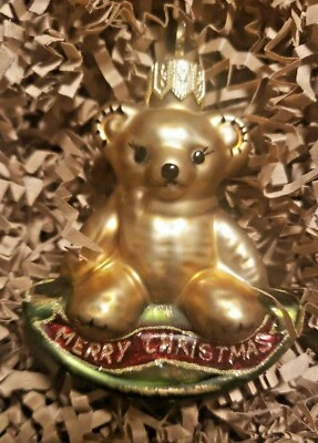 $17.98 • Buy Vaillancourt Polish Glass Ornament Glitz Rocking Teddy Bear 2009