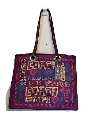 Coach Bag Poppy Evie Purple Graphic Coated Canvas Slim Tote 13857 • $59.98