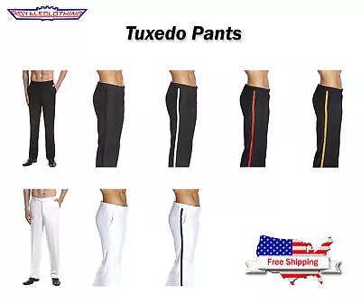 CONCITOR Men's TUXEDO Dress Pants Flat Front Satin Band Mens Tux Pant Trousers • $48.95