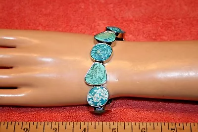 Viva Beads Stretch Bracelet Blue Turquoise Flower Pattern • $15