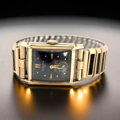 Vintage Gruen Precision Black Dial Men's Mechanical Watch For Restoration #7934 • $0.99