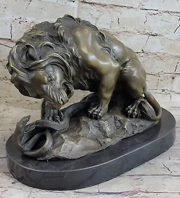 Signed Barye Snake And Lion Bronze Marble Sculpture Statue Figurine Artwork DEAL • $419