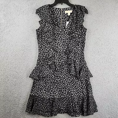 Michael Kors Cheetah Print Ruffled Dress Women's M Malachite Gray Zip Closure + • $35.85