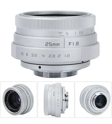 25mm F1.8 Mini CCTV C Mount Wide Angle Lens For Sony Nikon Canon Camera Silver • £35.50