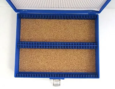 Blue 100 Slide Capacity Cork Lined Microscope Slide Storage Box • $19.99