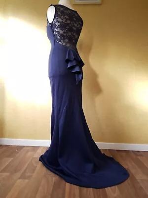£29.99 • Buy GODDIVA Navy Lace Maxi Dress Size 12 Evening Long Prom Wedding Blue 