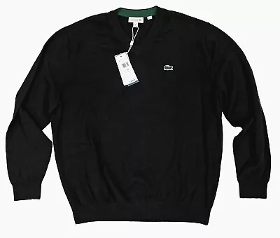 Lacoste Long Sleeve Regular Fit V-neck 100% Organic Cotton Sweater MENS BLACK • $45