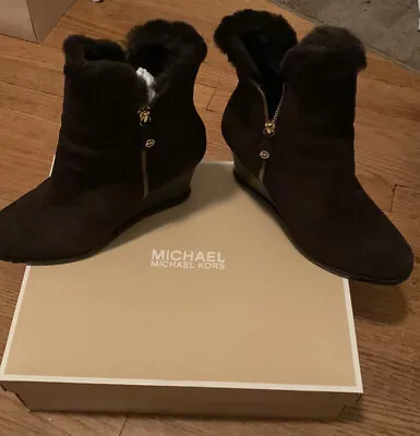 NIB Michael Michael Kors Brown Suede Wedge Booties • $80