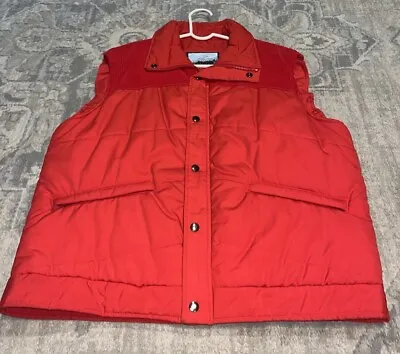 Fieldmaster Mens Vest Vintage Red Puffer Corduroy Trim Pocket Full Zip Sz XL • $29.99