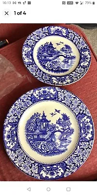 Pair Vintage Swinnerton Olde Alton Ware Blue White Bone China Blue Pagoda Plates • £9