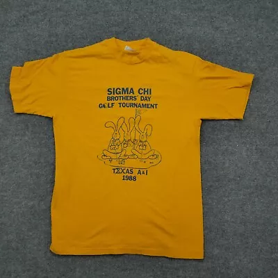 Vintage Sigma Chi T Shirt Mens Large Yellow Frat Texas A & I Adult 80s • $22.77