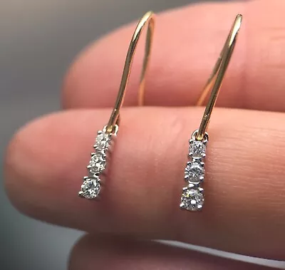 18ct Gold Diamond Drop Earrings Birmingham Hallmark Hook Fittings New. • £735
