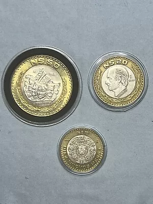 1995-$50 1993-$20 1992-$10 Nuevos Pesos Lot Silver (.925) Center In Al-br Ring • $34