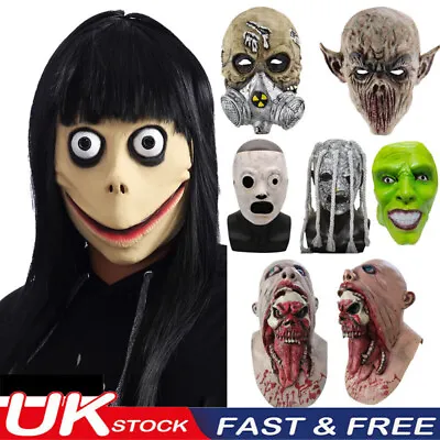 Halloween-Carnival Cosplay Latex Mask Fancy Dress Costume Demon Terror Head Mask • £6.99