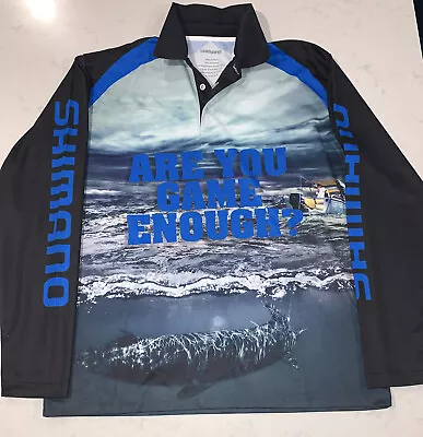 Mens Fishing Shirt Are You Game Enough ! Angling Shimano Large Clean #062 • $25