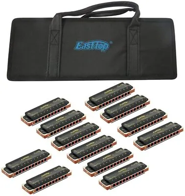 EASTTOP Diatonic Blue Harmonica Set Of 12 10Holes Harp Mouth Organ Harmonica Set • $149.99