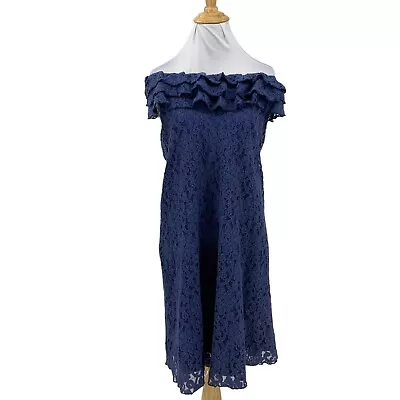 Maternal America Dress Womens S Small Blue Floral Lace Off Shoulder Ruffle Lined • $16.95