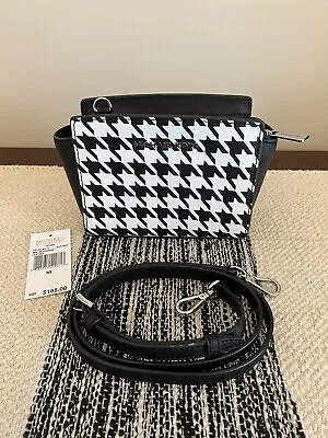 Michael Kors Selma Leather Mini Messenger Bag Houndstooth 32F4ASLMC1U Blk/White • $47.95