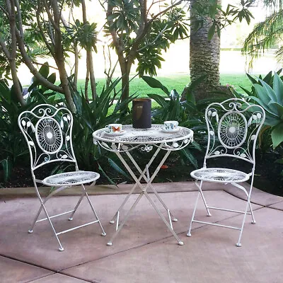 New! 3 Piece Bordeaux Antiqued Heavy Iron Folding Bistro Set - 2 Chairs + Table • $199.95