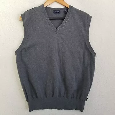 IZOD Grey Men's Pullover Sweater Vest 100% Cotton Large Comfort • $9.99