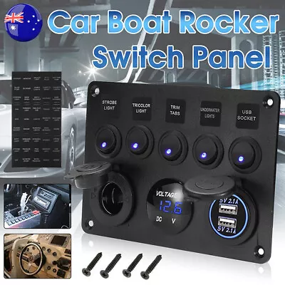 5 Gang 12V Switch Control Panel USB Charger ON-OFF Toggle For Truck Marine Boat • $25.85