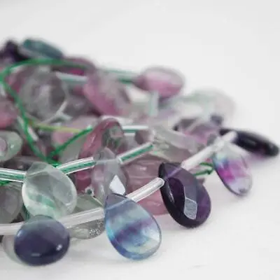 10 Natural Rainbow Fluorite Faceted Teardrop Beads 12mm 14mm 18mm • £9.99