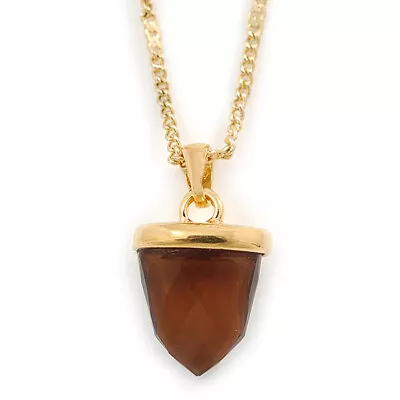 Small Brown Crystal Acorn Pendant With Gold Tone Chain - 40cm L/ 6cm Ext • £5.99