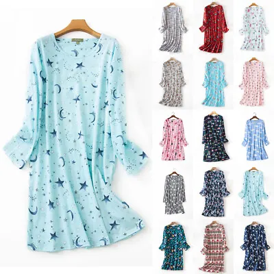 Ladies Nightie Long Sleeve Autumn Night Dress Nightwear Shirts Tops Sleepwear UK • £8.10