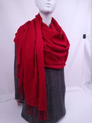 $29.99 • Buy Bajra Handwoven Wrap Scarf With Fringe Red Pashmina/Silk Blend 36X79