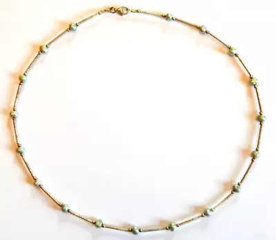 925 Sterling Silver Made In Italy Blue Green Pearl Beaded Choker Necklace 17 In • $22.99