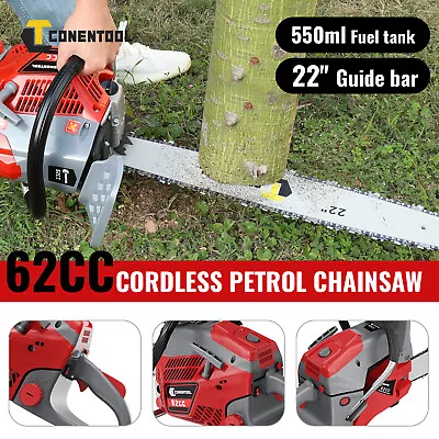 62cc Petrol Chainsaw 2.4kw 2 Stroke 22  Bar Powerful Heavy Duty Wood Cutter Saw • £79.99