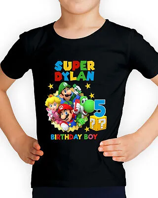 Personalised Your Age Birthday Boy Super Mario Custom Kids T-Shirts #UJG#2 • £9.99