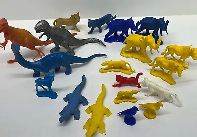 Vintage Lot Animal Dinosaur Cow Cat Small Plastic Mold Figures Toys Marx? • $17.20