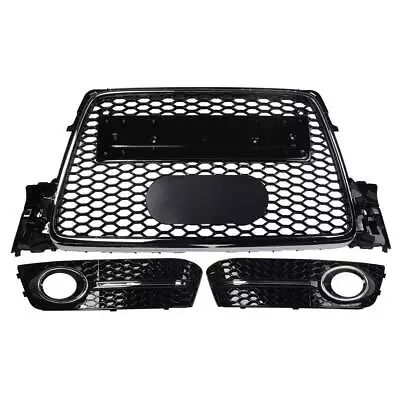 Black/Chrome Grille+Bumper Fog Light Bezel For Audi 09-12 A4 RS4 Style Honeycomb • $227.66