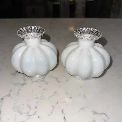 Pair (2) Fenton Crested Milk Glass Candle Holder #192 1940s • $55