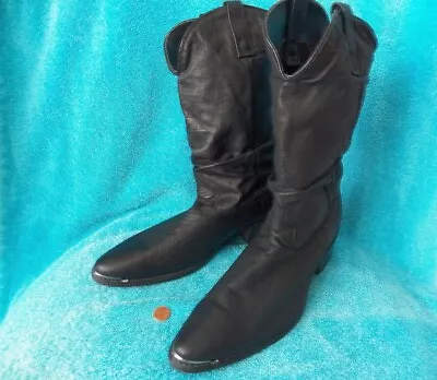 Dingo Slouch Black Leather Western Boots Shoes Mens Size 10 D Metal Toe Tip Vtg • $45.99