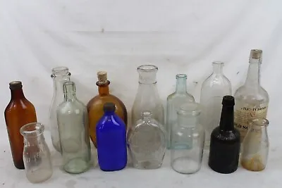 14 Antique Vintage Colored Glass Bottle Lot Collection Milk Medicine Whiskey • $74.99