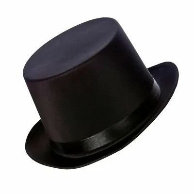 Satin Black Top Hat For Fancy Dress Costume Hard Magician Hat Posted In A Box • £7.95