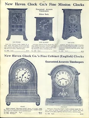 1912 PAPER AD New Haven Mission Clock Solid Oak Wood 20  Cabinet English • $19.99