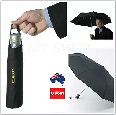 $28.35 • Buy Korjo Unisex Black Automatic Open & Close Compact Light Windproof Fold Umbrella 