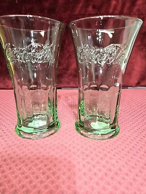 Vintage Libby Green Glass Coca Cola Flared Heavy 16 Oz Tumblers Set Of 2 • $12