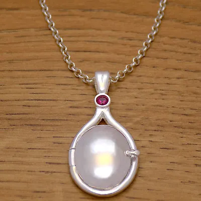 925 Sterling Silver H2O Just Add Water Mermaids Red CZ Locket Necklace & Chain • £37.11