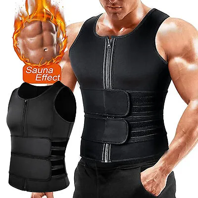 Men Sweat Sauna Vest Gym Waist Trainer Neoprene Body Shaper Weight Loss Tank Top • £7.59