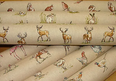 Mini Prints Country Side Animals Linen Look Fabric Curtain Upholstery Quilting • £2.99