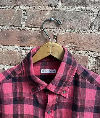 Michael Bastian Men’s Shirt Sz 15/38 Red Plaid 100% Linen Italy • $235