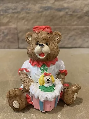 Vintage Teddy Statue Figurine Christmas Girl In Nightgown Opening Present • $12.30